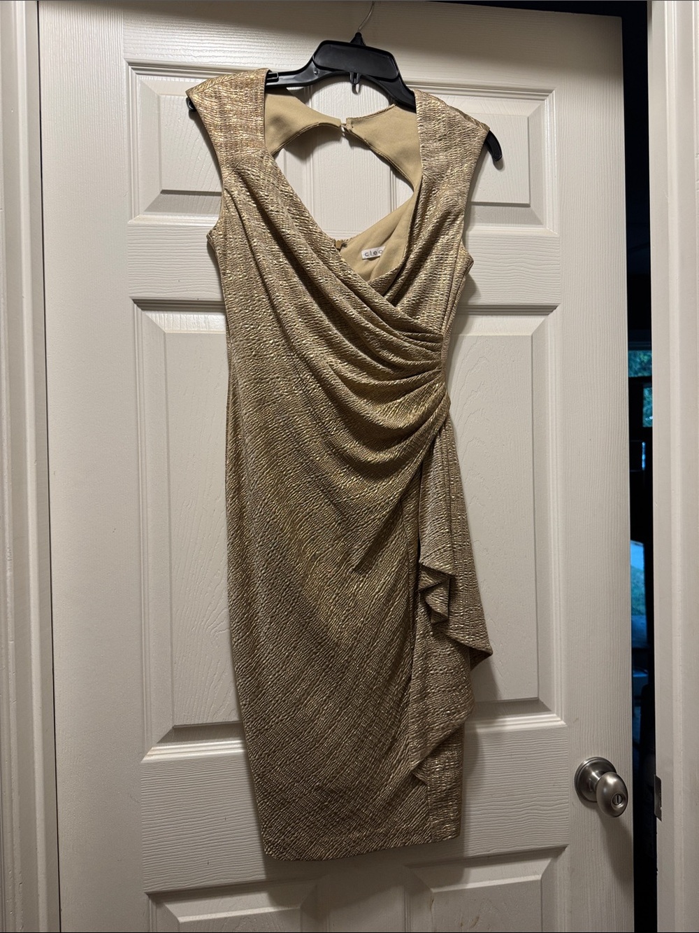 cleo Metallic Gold Sleeveless Ruched Midi Dress